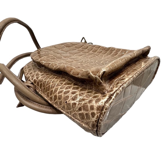 TITTI DELL'ACQUA MAXIMA TAN ALLIGATOR CROSSBODY PURSE W FRONT ZIP POCKET - Picture 5 of 16